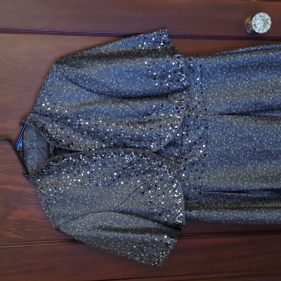 R & M Richards Gray Metallic Two Piece Jacket & Sheath Formal Dress Size 14W - Picture 2 of 8